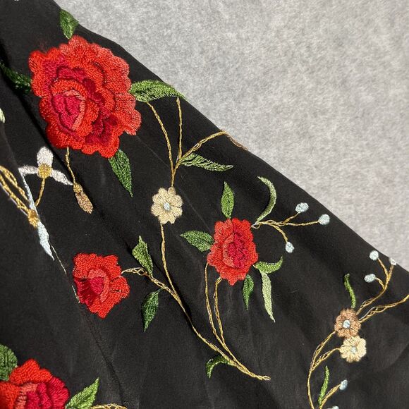 Ania A OPen Cardigan Kimono Womens M Black Embroidered Silk Top Floral Artsy - Picture 7 of 15